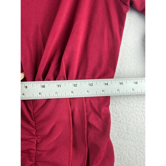 Cupshe Burgundy Ruched Wrap V-Neck Long Sleeve Ruffle Mini Dress CAA05A3L045JJ L - Picture 9 of 15